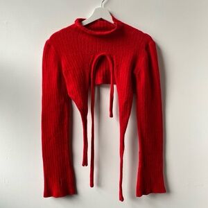 Ottolinger - Red Cropped Turtleneck Sweater with Drawstring Detail